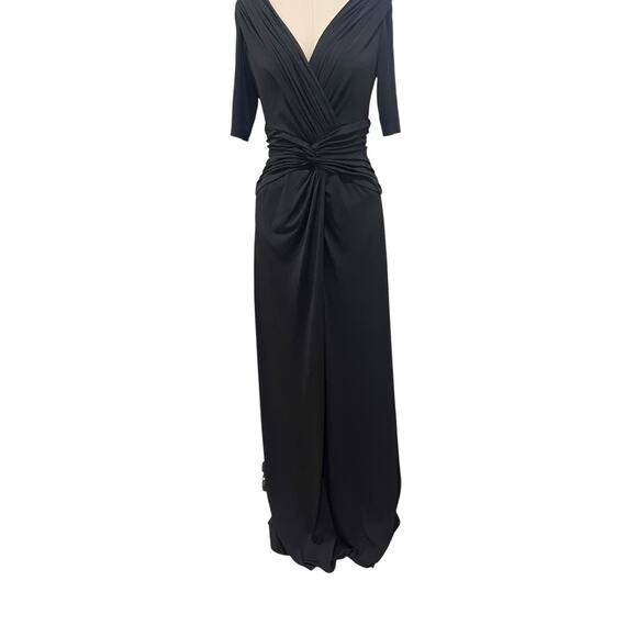 Tadashi Shoji Twisted Front Large Jersey V Neck Gown Long Evening Dress Black - Picture 1 of 8